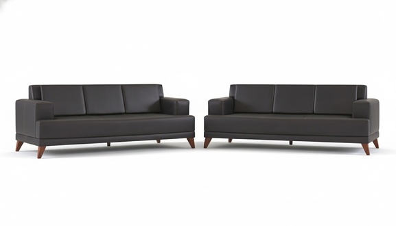 Ledersofas Modern Couch 3-Sitzer Schwarz Polster Kissen Leder Holz