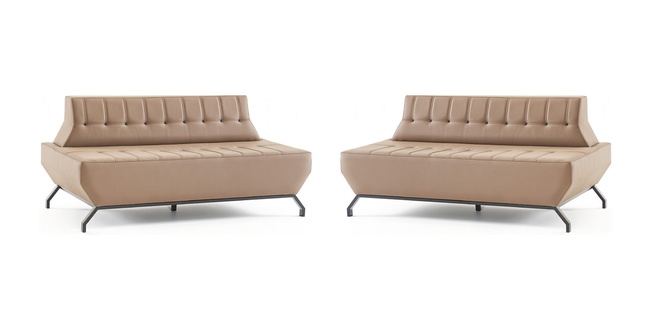 Ledersofas Set 2-Sitzer Beige Leder Art Deco Stil Chesterfield Edelstahl