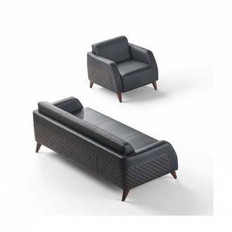Ledersofas Set 3-Sitzer Sessel Schwarz Couch Modern Sofa-Set Sitzmöbel