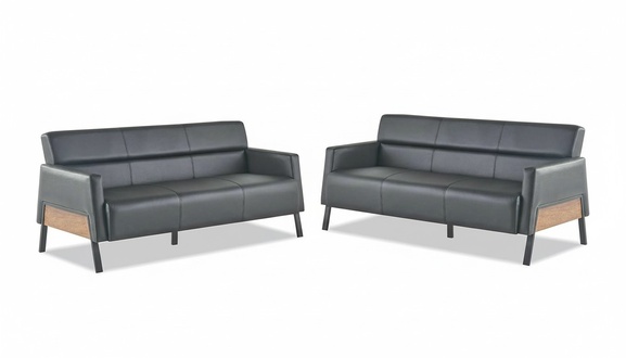 Ledersofas Sofa-Set 3-Sitzer Schwarz Modern Leder Edelstahl Couch Holz
