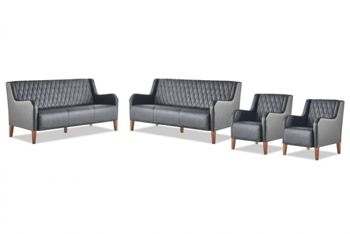 Ledersofas Sofagarnituren-Set 3-Sitzer Sessel Schwarz Leder Holz Modern