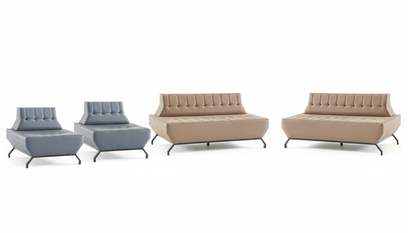 Ledesofas Set 2-Sitzer Sessel Beige Grau Chesterfield Sofas Edelstahl