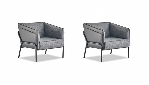 Lehnsessel Set Sessel Leder Textil Edelstahl Modern 1-Sitzer Grau Holz