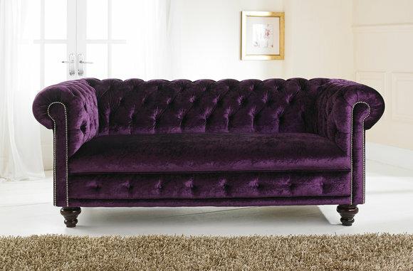 Design Chesterfield Sofagarnitur 2-Sitzer Stoff Couch Lila Polster Sofas