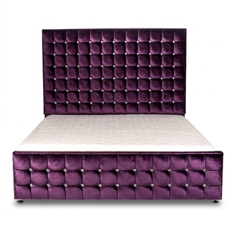 Lila Luxus Samt Textil Bett Doppel Betten Chesterfield mit Kristallsteinen Neu