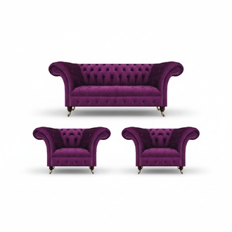 Lila Sofa Set 3tlg Chesterfield Wohnzimmer Luxus Textil Möbel Polstersofa