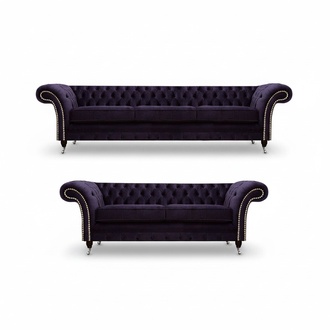 Lila Sofagarnitur Dreisitzer mit Zweisitzer Sofas Luxus Chesterfield Polster