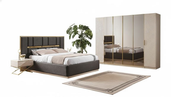 luxuriös 4tlg Schlafzimmer Set Bett 2x Nachttische und Kleiderschrank