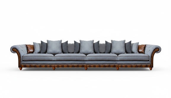 Luxuriöse Grau Sofa 4 Sitze Big Couch Moderne Chesterfield Wohnzimmer