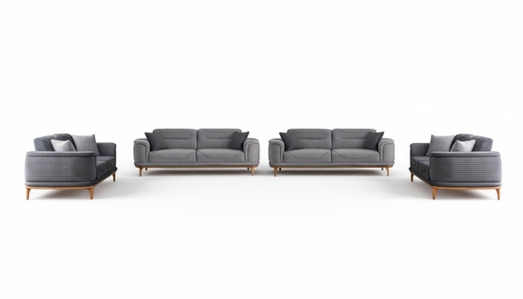Luxuriöse Graue 4tlg Polstergarnitur: Dreisitzer-Sofa für Wohnyimmer