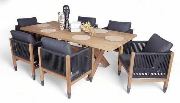 Luxuriöse Komplett Set Esstisch Holz Stilvoller 6x Stühle Textil Gartenmöbel
