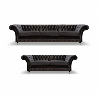 Luxuriöse Schwarze Chesterfield Garnitur Designer Textil Dreisitzer 2tlg