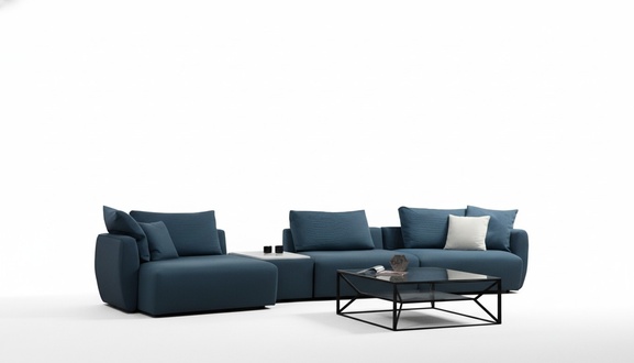 Luxuriöses Blaues Ecksofa Moderne L-Form Couch Wohnzimmer Polster Sofa