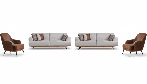 Luxuriöses Grau-Braun Wohnzimmer Set zwei Dreisitzer-Sofas und zwei Sesseln