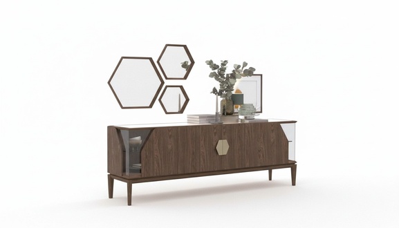 Luxus Braunes Sideboard Mit Glaselementen Stauraum Esszimmermöbel Holz