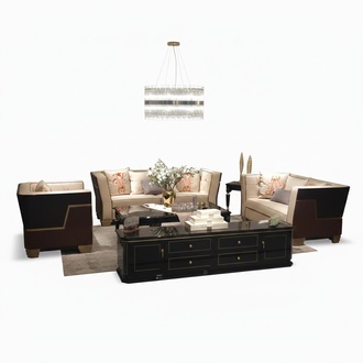 Luxus Designer Sofa Couch Polster Sitz Garnitur Set Holz Leder Textil 3+2+1 Neu