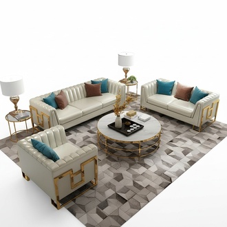 Luxus Edelstahl Leder Couch Polster Sitz 3+2+1 Set Wohnzimmer Garnitur
