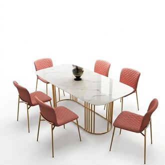 Luxus Esstisch Leder + Edelstahl Marmor Tisch Imitation Stein Esszimmer