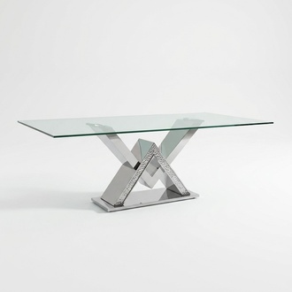Luxus Esstisch Säulentisch Silber Esstische Esszimmer Tisch Glastisch