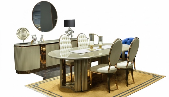Luxus Esszimmer Essgruppe Essecke Esstisch Stühle Beige Set 9tlg Holz