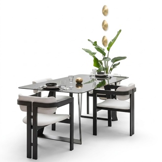 Luxus Esszimmer Glas Design Tisch Essgruppe Esstisch mit 4x Stühlen 5tlg
