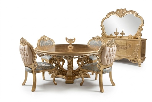 Luxus Garnitur Set Esszimmer Esstisch Stuhl Kommode Spiegel Stühle Tisch 7tlg.