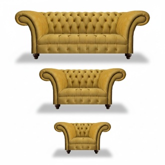 Luxus Gelb Sofagarnitur 3tlg Wohnzimmer Textil Sitz Möbel Sofas Set Chesterfield