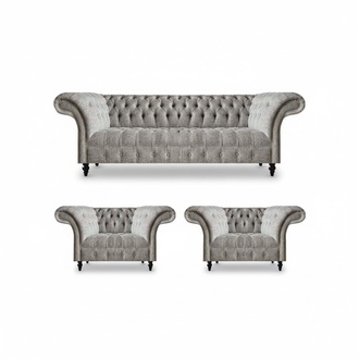 Luxus Grau Sofas Set 3tlg Sitzmöbel Wohnzimmer Polstermöbel Chesterfield