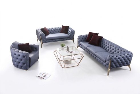 Luxus Hochwertige Sofa Couch Polster Sitz 3+2+1 Garnitur Chesterfield