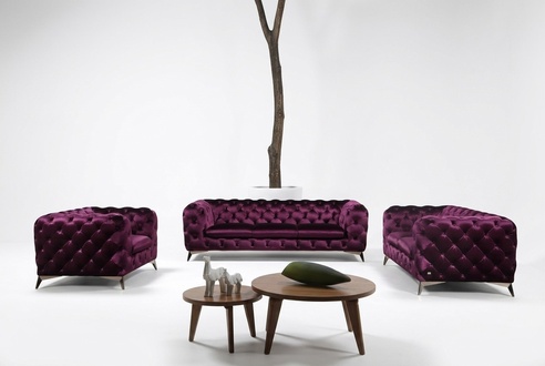 Luxus Hochwertige Sofa Couch Polster Sitz 3+2+1 Garnitur Chesterfield Lila