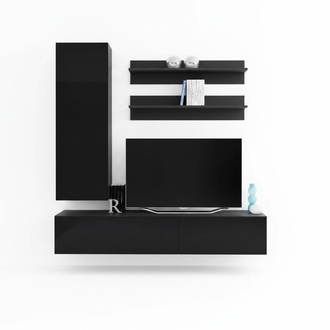 Luxus Modern Wohnwand Lowboard Wandschrank Wohnzimmer Holzmöbel 4tlg. Neu