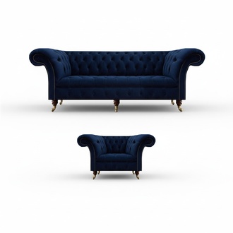 Luxus Polstermöbel Wohnzimmer Dreisitzer Sofa Couch Sessel Textil Einrichtung