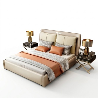 Luxus Schlafzimmer Designer Doppelbett Bett 180/200x200cm Leder Metall
