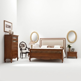 Luxus Schlafzimmer Set 4pc Bett 2 Nachttische Kommode Italienische Massivholzmöbel