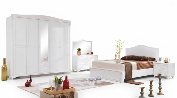 Luxus Schlafzimmer Set 4tlg. Bett 2 Nachttische Kommode Landhaus Möbel