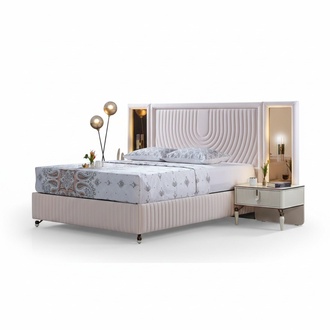 Luxus Schlafzimmer Set Bett + 2x Nachttische Holz Komplettes Modern