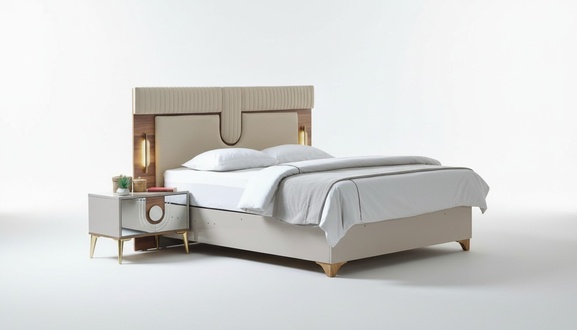 Luxus Modern Schlafzimmer Set Bett + 2x Nachttische Holz Komplettes