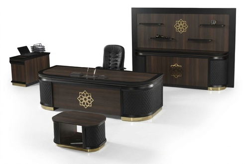 Luxus Schreibtisch Couchtisch Sideboard Schrank Leder Holz Arbeitszimmer 4tlg