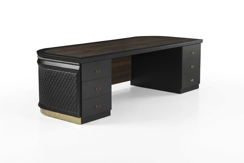 Luxus Schreibtisch mit Schubladen Bürotisch Leder Holz Schwarz-Braun