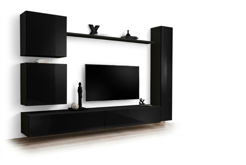 Luxus Schwarz Wohnwand Designer Wandschrank Set 6 tlg Holzmöbel Wohnzimmermöbel