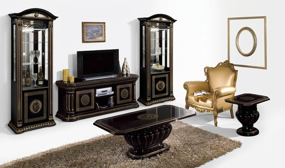 Luxus Set Wohnwand 5tlg. Wohnzimmer rtv Vitrine Couchtisch Beistelltisch Schwarz