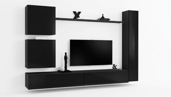 Luxus Set Wohnwand Schwarz Wohnzimmer Wandschrank Regal Wandschrank Neu