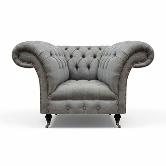 Luxus Sitz Textil Sessel Wohnzimmer Chesterfield Polstermöbel Grau