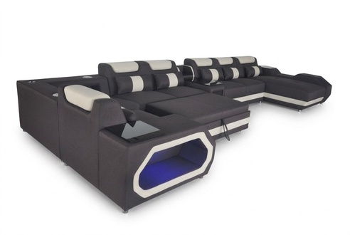 Luxus Sofa Eckcouch Moderne Wohnlandschaft Sofas Couch Eckgarnitur + Licht + USB