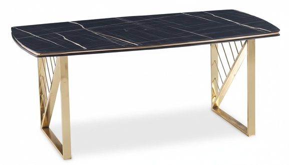 Luxus Tisch Schwarz Edelstahl Tische Esstisch Italienisches Design Gold 140x90