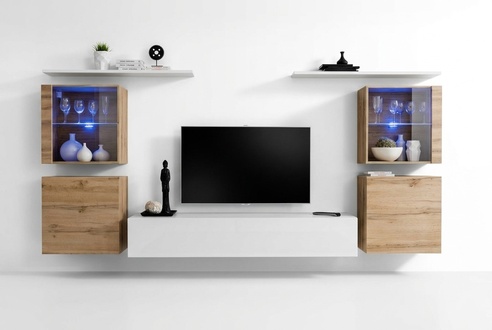 Luxus Weiß Wohnwand Wohnzimmer Designer Gruppe Modern Möbel TV Ständer