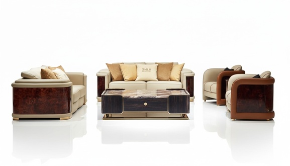 Luxus Wohnzimmer Garnitur 5tlg. Set Ledersofa Couch Polster Sofa