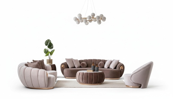 Luxus Wohnzimmer Sofagarnitur 3+3+1 Sitz Halb Runde Couchen Sofa mit Tisch 4tlg.
