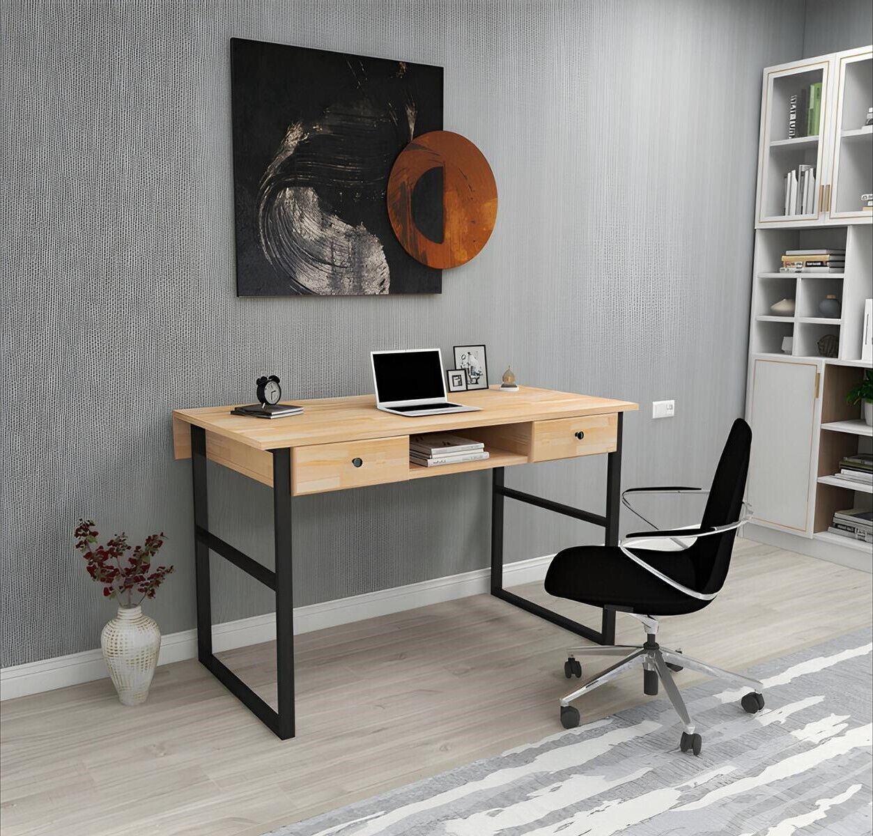 Hellbrauner Metalltisch Robuste Holz Tischplatte Edle Büro Schreibtische