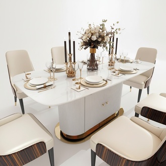 Designer Marmor Ess Tisch + 6 Stühle Set Garnitur Zimmer Gruppe 7 tlg.